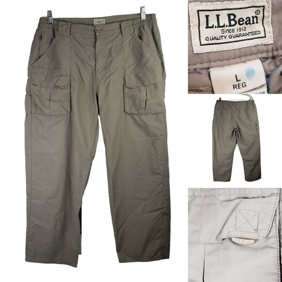 LL Bean Pants Cargo Mens L Gorpcore Khaki Nylon Stretch Hiking Camping 36X28 - Picture 1 of 10